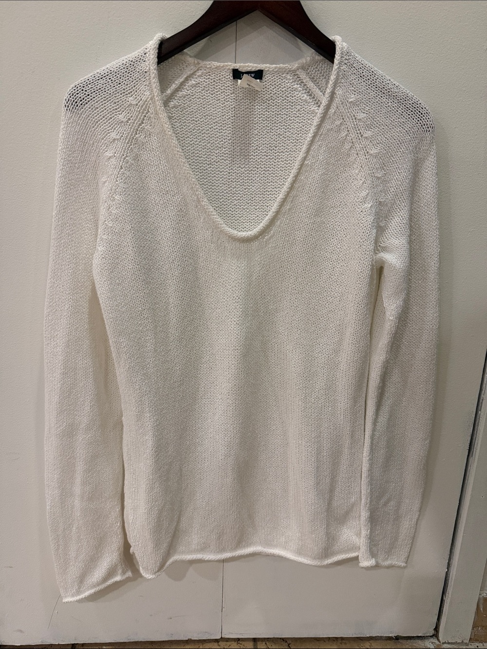 J. Crew White V-Neck Lightweight Knit Sweater